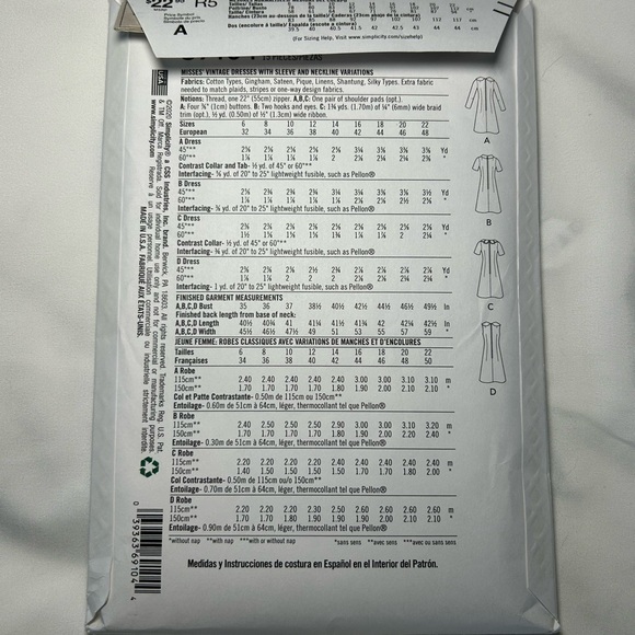 Simplicity 9104 Uncut Sewing Pattern Sizes 14-22 - Picture 3 of 4